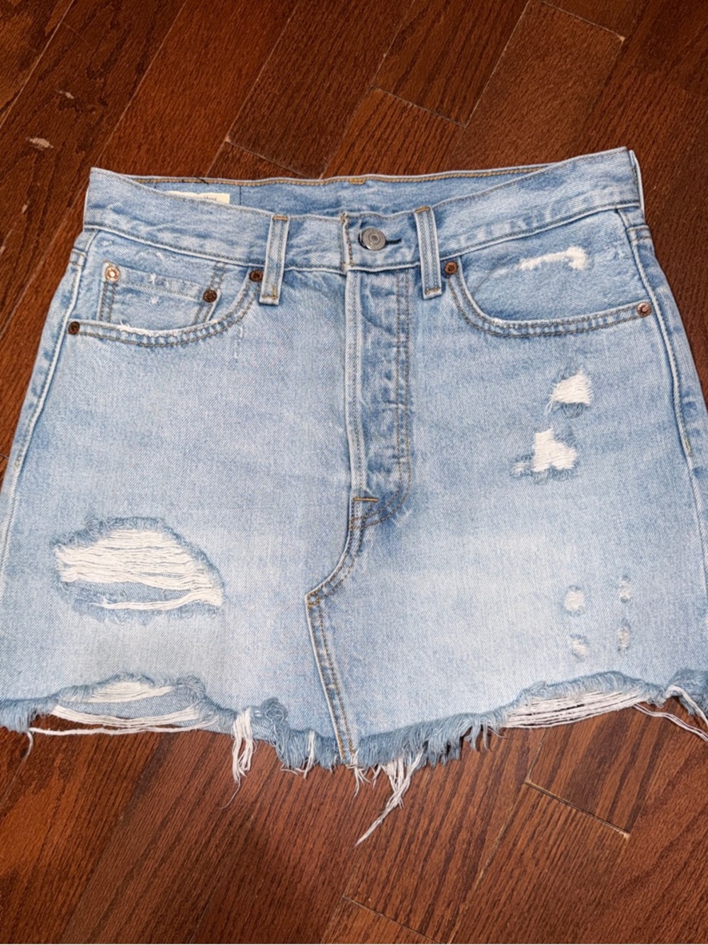 Levi's Light Wash Distressed Denim Mini Skirt